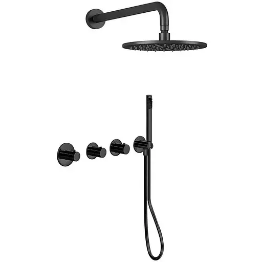 Душова система Paffoni Shower, внутрішній монтаж верхній душ Ø300 мм (колір - чорний матовий) KITMDE000NO300 - фото 1