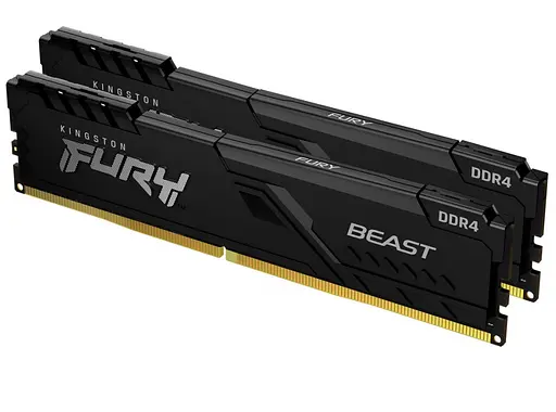 Память 32 ГБ x 2 (комплект 64 ГБ) DDR4, 3200 МГц, Kingston Fury Beast, черная, 16-18-18, 1,35 В, с радиатором (KF432C16BBK2/64) - фото 1