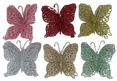 Прикраса ялинкова Метелик блискучий, 6 шт., 6 см (В асортименті)