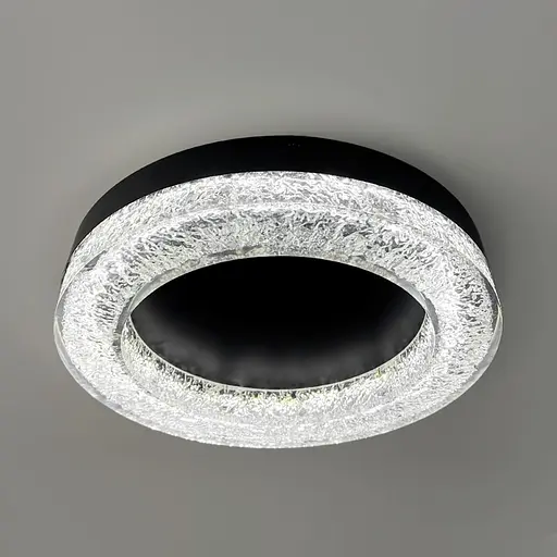 Стельовий чорний світильник із текстурною акриловим розсіювачем Ø 46 см | Line F | Арт. MJ316-500 BK+CL - фото 4