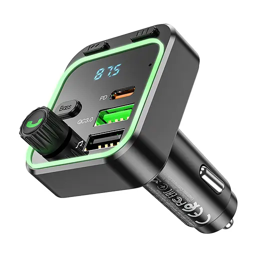 АЗП з FM-модулятором BOROFONE BC53 Highway PD20W+QC3.0 car BT FM transmitter 18W Black - фото 4