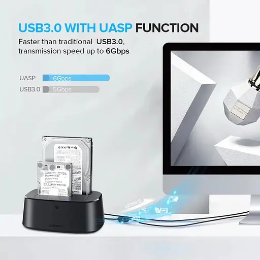 Док-станція Ugreen CM198 USB 3.0 to SATA Dual-Bay Hard Drive Duplicator/Cloner EU(UGR-50857) - фото 5