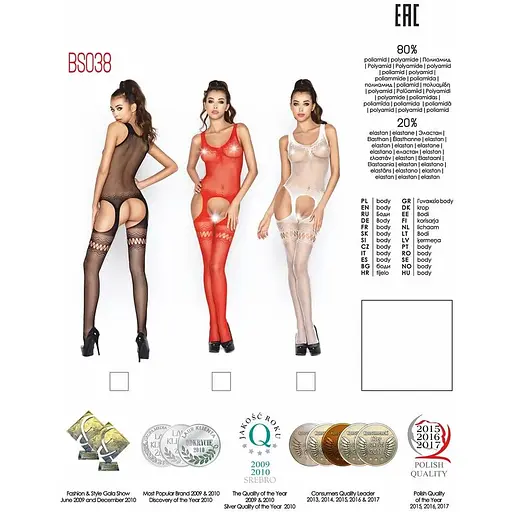 Бодістокінг Passion BS038 Black, комбінезон, імітація панчіх і пояса - фото 6