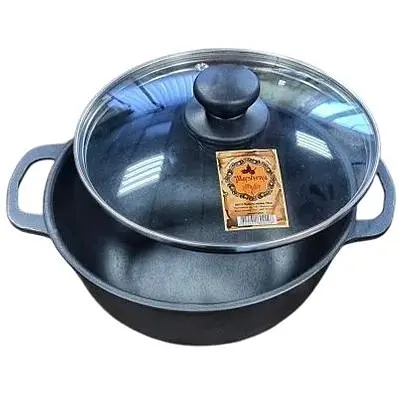 Каструля чавунна зі скляною кришкою 2л