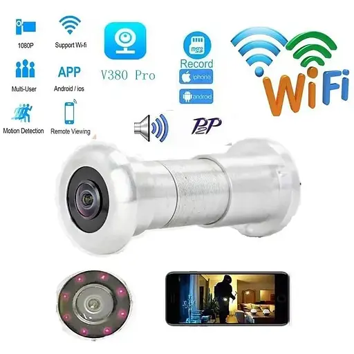 Відеовічко HQCam 405B wifi c датчиком руху, підсвічуванням і записом 2 Мп сріблясте - фото 4