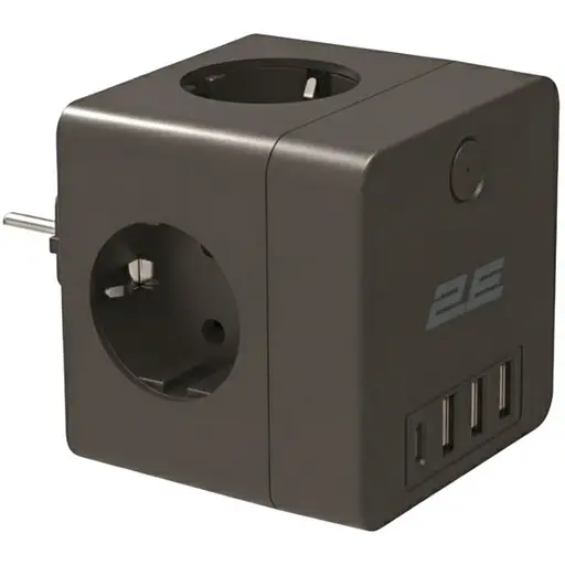 Мережевий адаптер 2E 4XSchuko, 3хUSB-A, 1хUSB-C, black