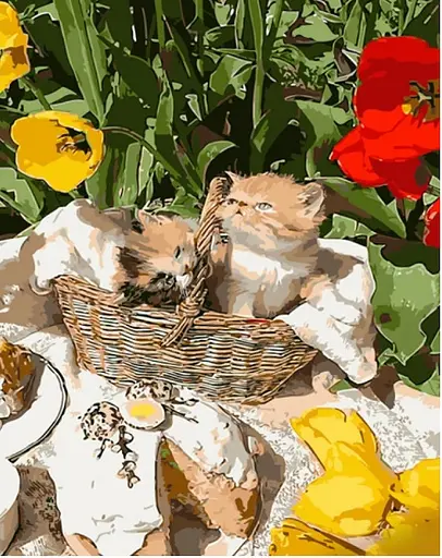 Набор для росписи по номерам Котики среди тюльпанов, Strateg, 40x50 см, GS1300