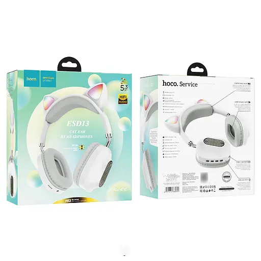 Навушники Hoco ESD13 Skill cat ear BT headphones |BT5.3, Type-C, 7h, 400 mAh| white - фото 2