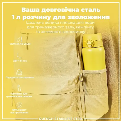 Пляшка для води ION8 металева 1200 мл Stainless Steel Yellow (I8SS1000YEL) - фото 5