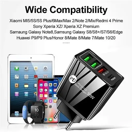 Зарядний пристрій Mirrow 3 USB Type-C Super Charge/Quick Charge 36W Black (498567566) - фото 7