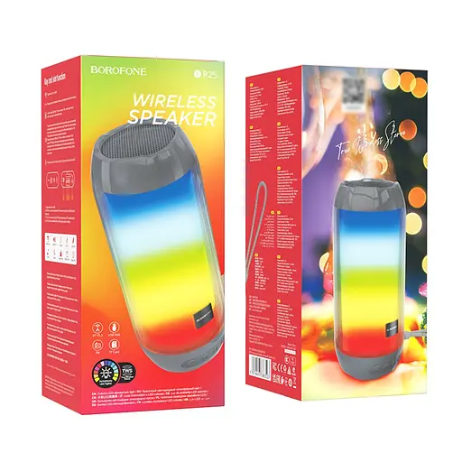 Портативна bluetooth колонка Borofone BR25 з LED підсвічуванням grey - фото 4