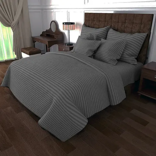 Постільна білизна MERISET Сіре Бязь страйп Полуторний на резинці 550113-5