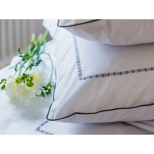 Комплект постільної білизни Ecotton Premium євро перкаль вишивка з графітовим кантом (25141) - фото 8
