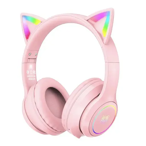 Бездротові ігрові навушники з котячими вушками Onikuma B90 з RGB підсвічуванням Навушники для стрімінгу Рожевий