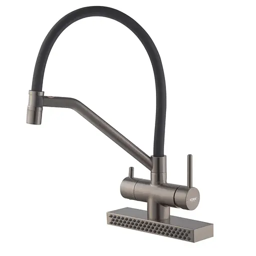 Смеситель для кухни Koer "Водопад" KB-74027-07 с черным силиконовым изливом KR5203 Графит - фото 1