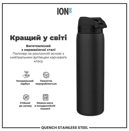 Пляшка для води ION8 металева 1200 мл Stainless Steel Black (I8SS1000BLK) - фото 6