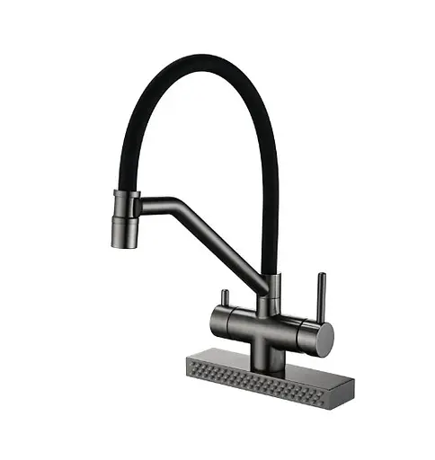 Змішувач для кухні Koer KB-74027-07 з функцією "водоспад" та чорним силіконовим виливом (KR5203) - фото 1