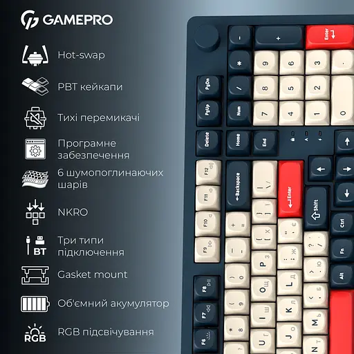 Клавіатура GamePro Asgard Drakkar Keychron Super Red Switch Wireless/Bluetooth/USB Blue бездротова (MK305BL) - фото 8