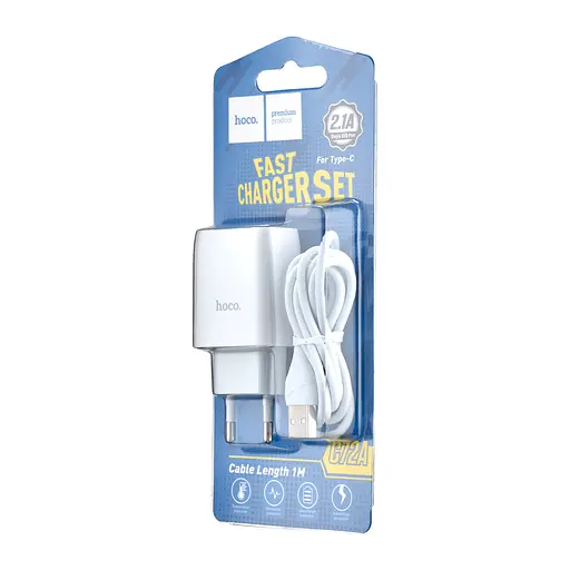 Мережевий зарядний пристрій Hoco C72A Glorious single port charger set ( Type-C ) ( EU ) Білий - фото 2