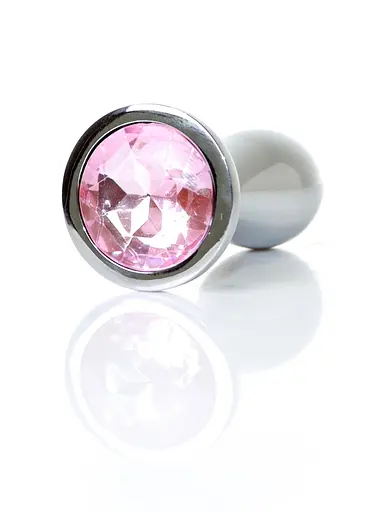 Анальна пробка Jewellery Silver Plug Clear M 9.2 см (рожевий) - фото 4