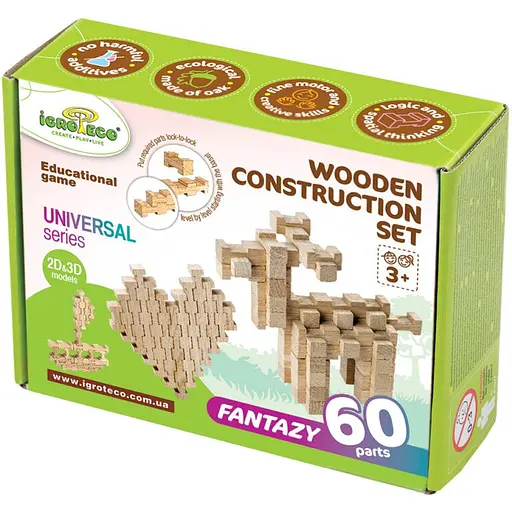 Деревянный конструктор Фантазия Igroteco 900057 60 деталей - фото 1