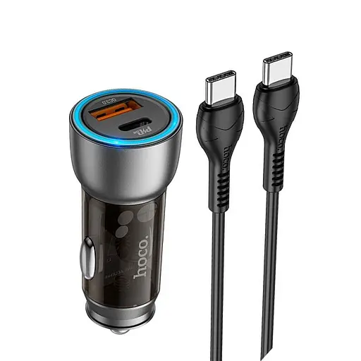 Адаптер автомобильный HOCO Type-C to Type-C cable Sprinter dual port car charger NZ8 синий - фото 7