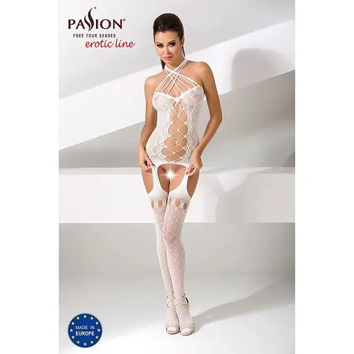 Бодістокінг Passion BS056 White, комбінезон, імітація панчох - фото 2