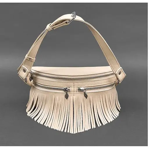 Шкіряна жіноча сумка на пояс Spirit світло-бежева краст - фото 1