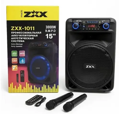 Портативная колонка ZPX ZXX-1011 с 2 микрофонами и пультом Акустическая система 800Вт RGB подсветка Черный - фото 7