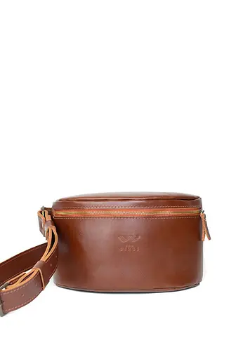 Шкіряна поясна сумка світло-коричнева - фото 2
