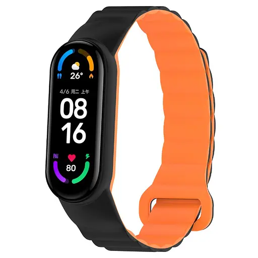 Ремешок Dual-color Magnetic для Xiaomi Mi Band 9/8/10 Black/Orange