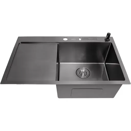 Чорна мийка на кухню Nett NB-7848(L) з лівим крилом 1.5 мм нержавійка - фото 7