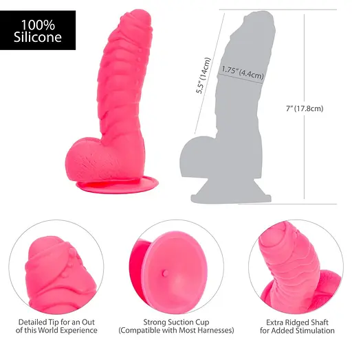 Ребристий фалоімітатор Addiction - Tom 7″ Dildo With Balls - Pink, віброкуля в подарунок - фото 5