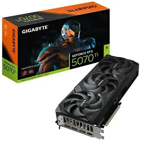 Відеокарта GeForce RTX 5070 Ti, Gigabyte, WINDFORCE OC SFF, 16Gb GDDR7, 256-bit, HDMI/3xDP, 2497/28000 MHz, 16-pin - фото 1