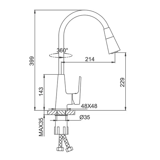 Смеситель для кухни Frap F4471-6 с гибким изливом Черный матовый - фото 6