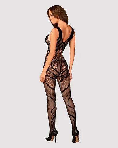 Сітчастий бодістокінг з вирізами та малюнком Obsessive Bodystocking G328 чорний комбінезон S/M/L - фото 4