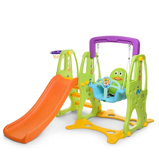 Дитяча гірка-гойдалка BAMBI HF-H002 з баскетбольним кільцем, ш150-в120-д177см, зелена