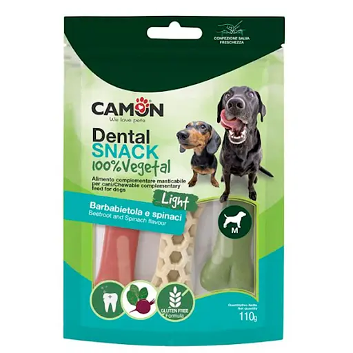 Ласощі для собак Camon Dental Snak Mix кісточки з солодкої картоплі зі смаком буряка шпинату 110 г