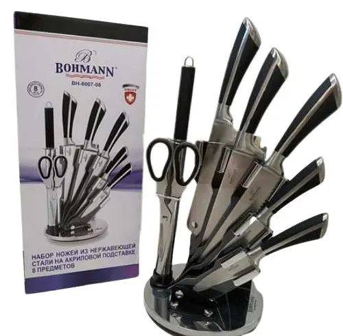 Набор ножей для кухни Bohmann BH-8001-08 из нержавеющей стали с подставкой 8 предметов Черный - фото 3
