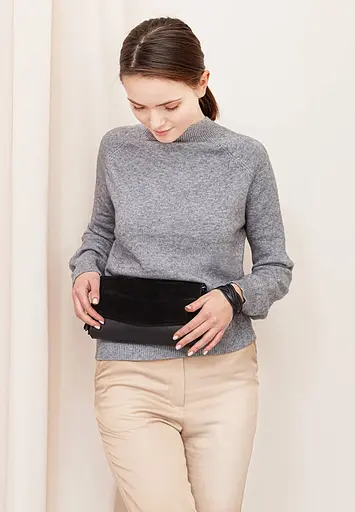 Шкіряна жіноча сумка Еліс чорна Велюр - фото 2