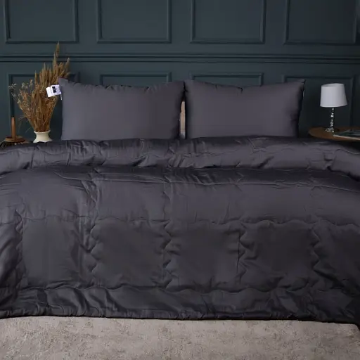 Літній постільний комплект MirSon Line Satin Premium Iron grey Ecosilk Двоспальний (2200010974706) - фото 1