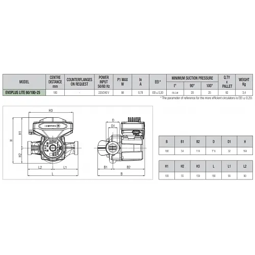 Циркуляційний насос DAB Evoplus Lite 60/180-25 - фото 2