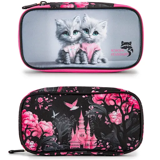 Пенал школьный для девочки с Котиком мягкий School Standard (PSS-145)