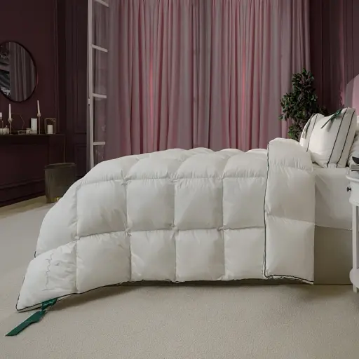 Одеяло пуховое MirSon Imperial Delight, зимнее, 240х220 см, белое с зеленым кантом - фото 3
