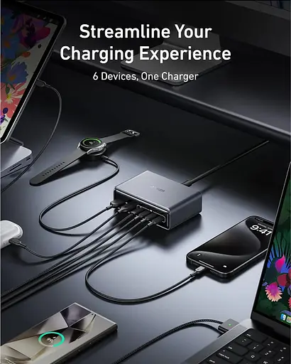 Зарядное устройство Anker GaNPrime Charger - 200W 4xUSB-C PD & 2xUSB-A Black (7121459) - фото 5