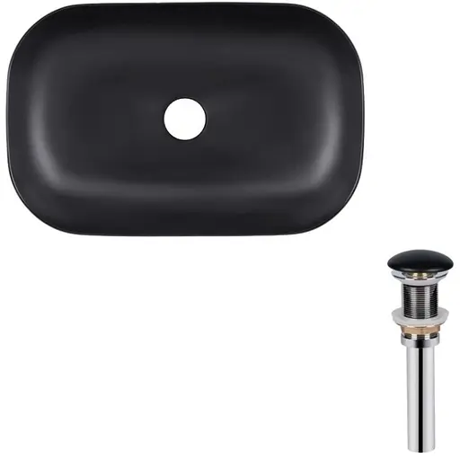 Комплект Qtap Robin: Раковина накладная прямоугольная 600x390x150 мм Matt Black + Донный клапан PU03 (QT132143PMBMBN47296) - фото 1