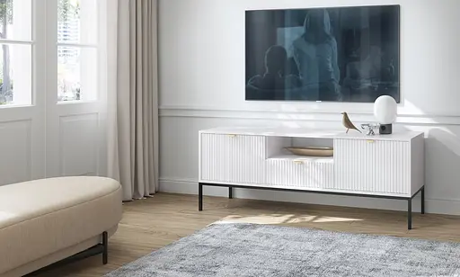 Тумба під телевізор Perfect Home Нова / Nova 2-дверна з 1 шухлядою і чорними ніжками RTV154 Білий (PFH-091225) - фото 4