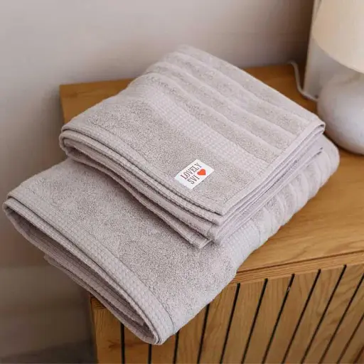 Набір 2 жакардові рушники Lovely Svi для ванної, готелів, СПА, на подарунок 70 х 140 см і 50 х 90 см Oxford Stripe Cool бежево - сірий (351124) - фото 3