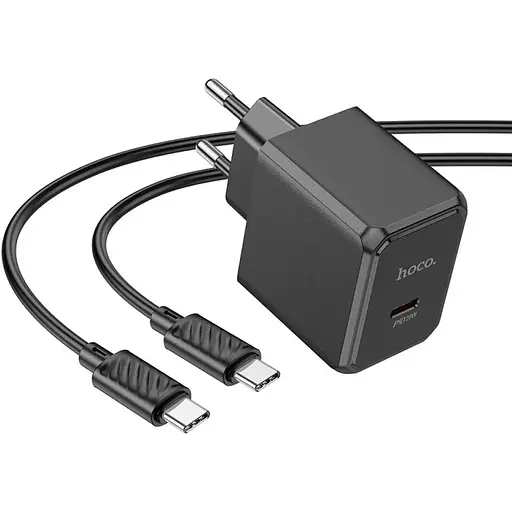 Сетевое зарядное устройство Hoco CS13A Ocean PD20W Type-C to Type-C Black - фото 2