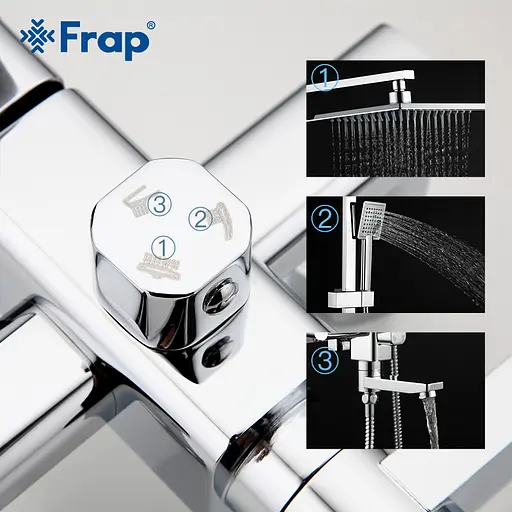 Душова система Frap F2420, поворотний вилив, лійка 1 режим, хром - фото 3